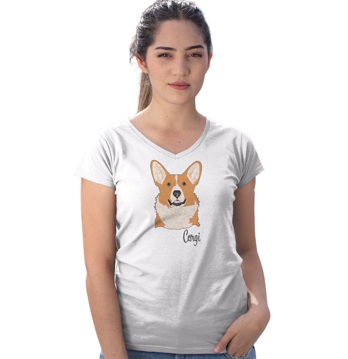 Corgi Headshot - Women's V-Neck T-Shirt