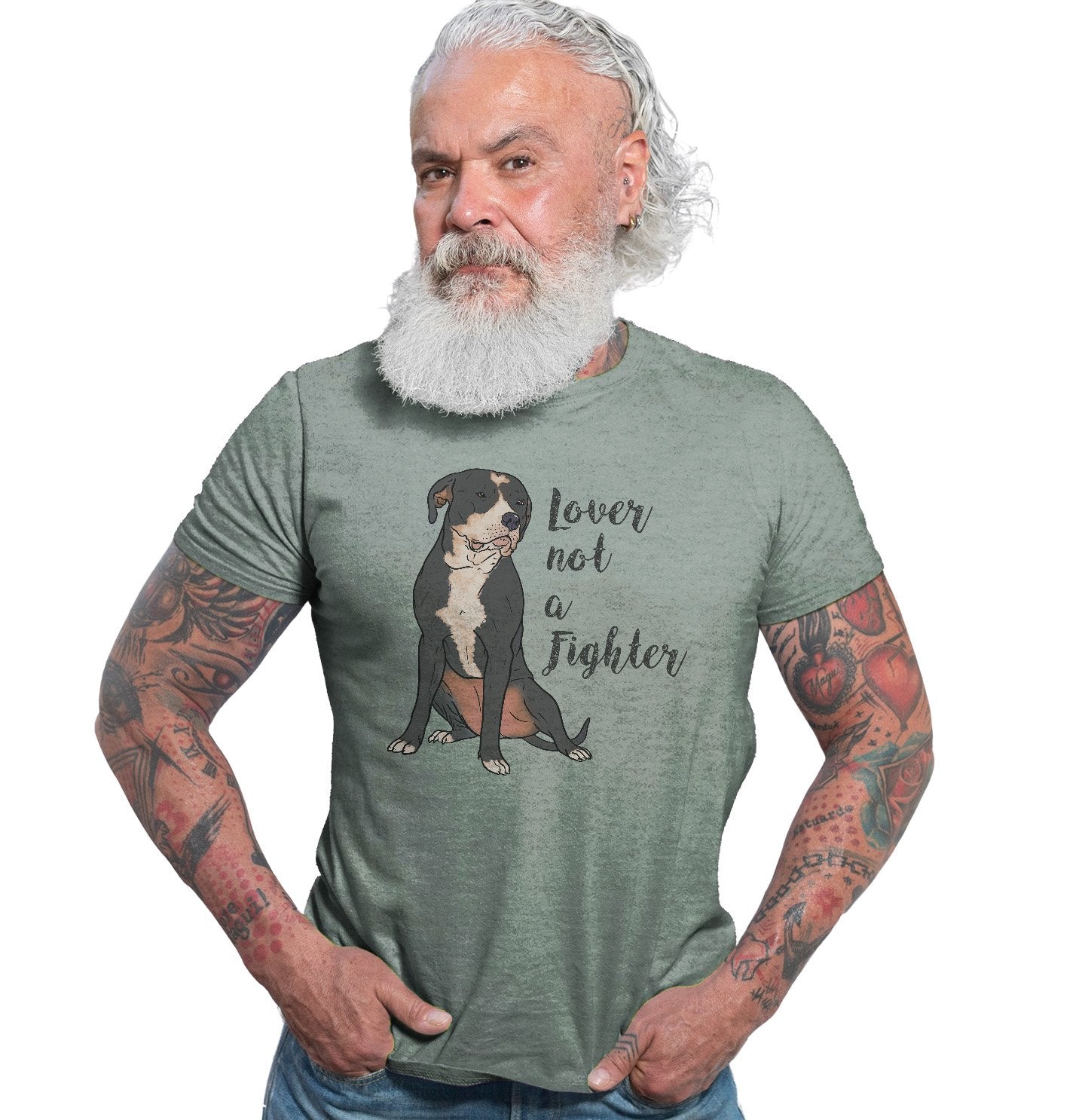 Black & White Pit Bull Lover Not Fighter - Adult Tri-Blend T-Shirt