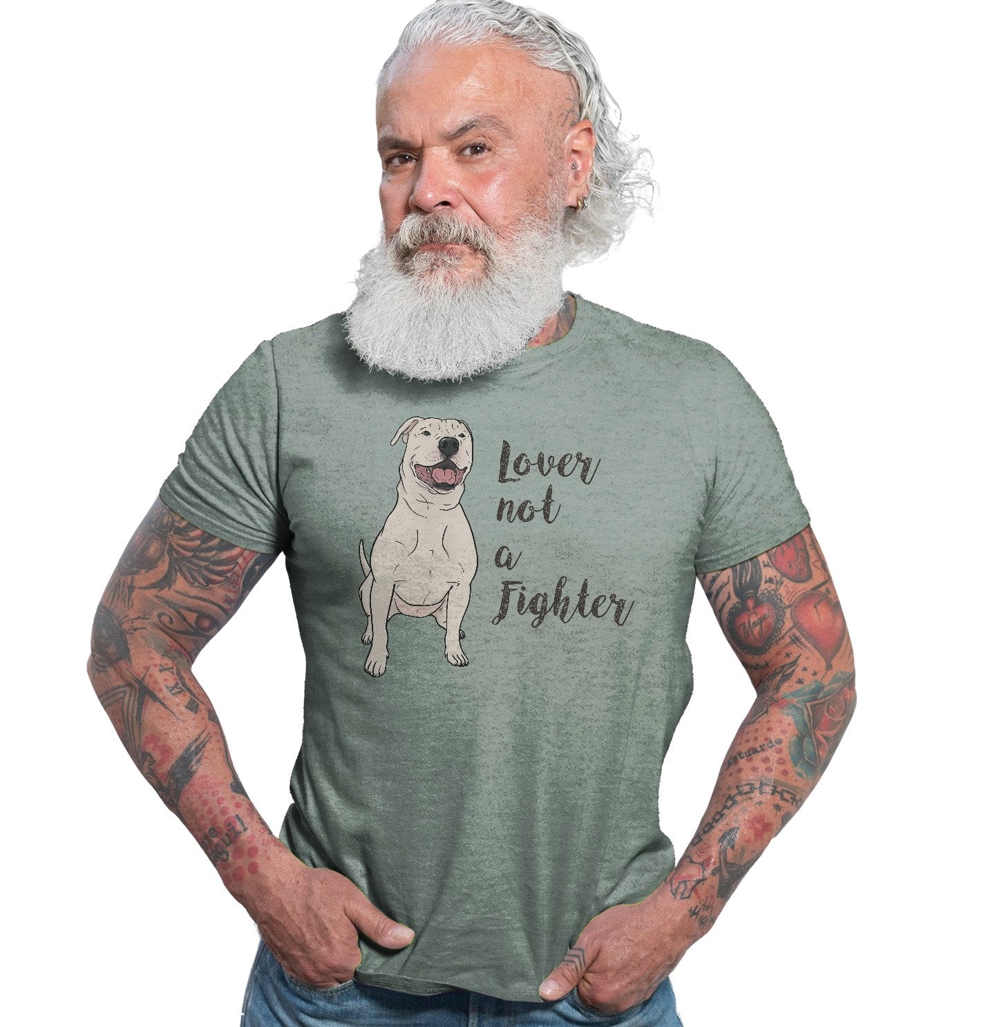 White Pit Bull Lover Not Fighter - Adult Tri-Blend T-Shirt