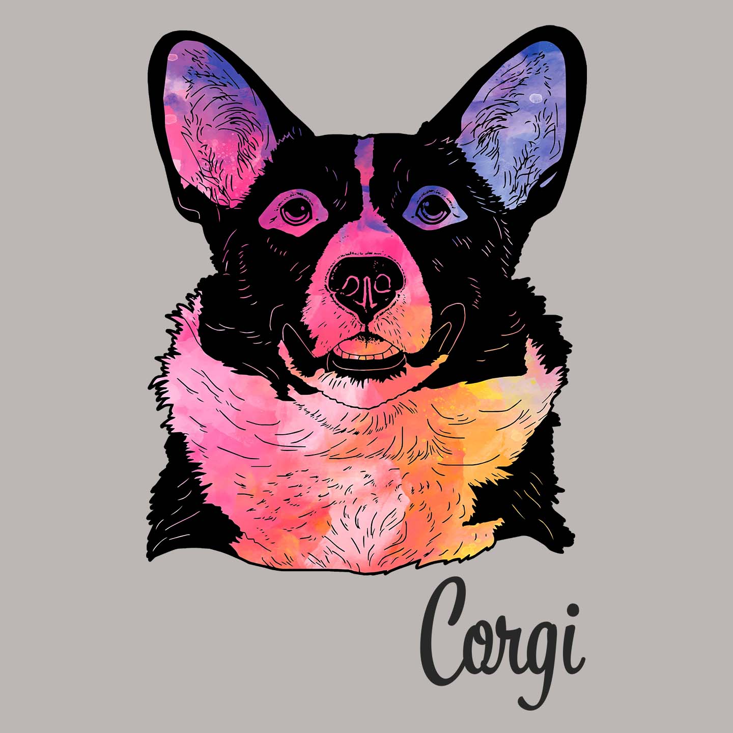Colorful Corgi Headshot - Women's V-Neck Long Sleeve T-Shirt