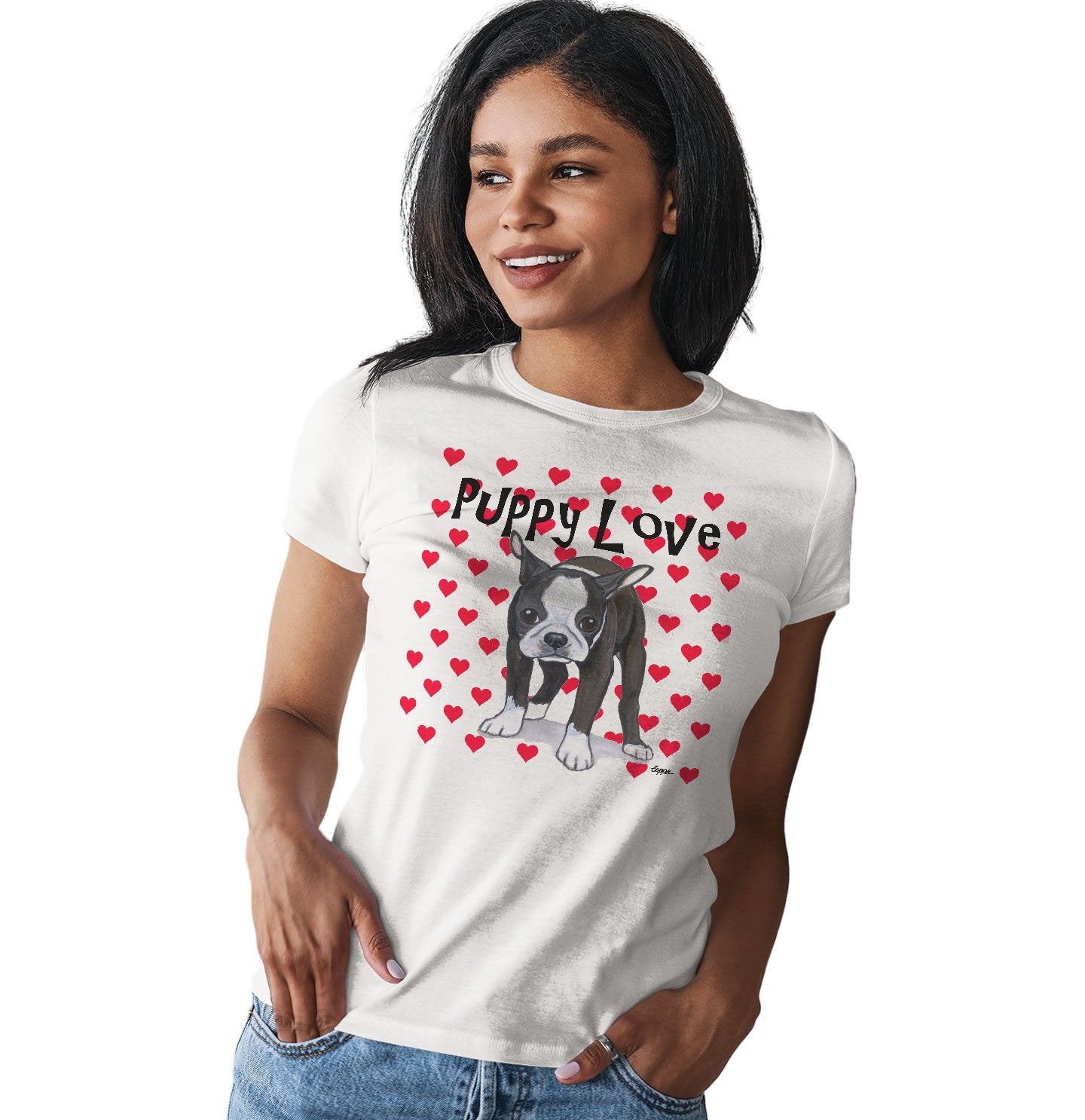 Boston Terrier Puppy Love - Women's Fitted T-Shirt