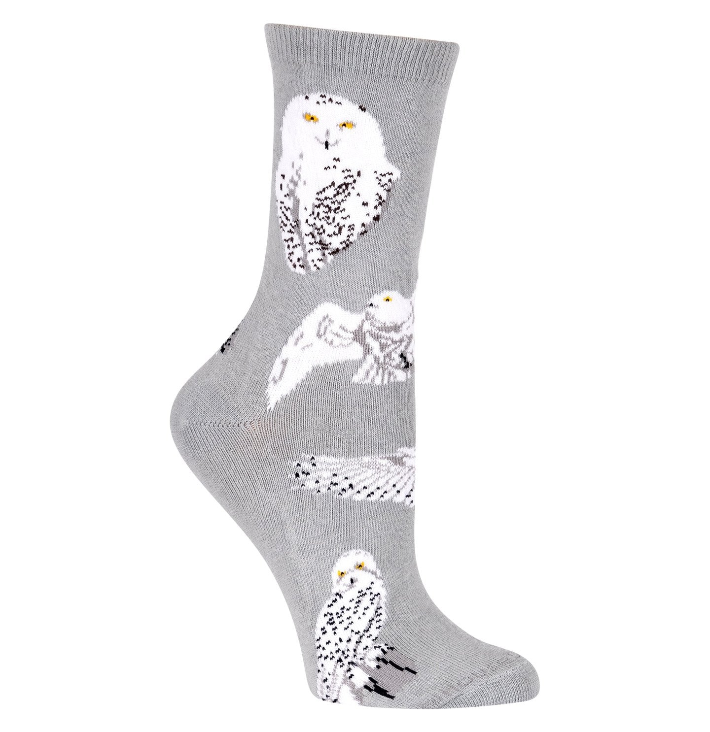 Animal Pride - Snowy Owls on Grey - Adult Cotton Crew Socks