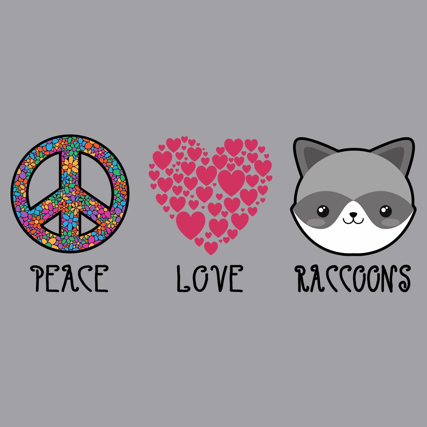 Peace Love Raccoons - Kids' Unisex Hoodie Sweatshirt