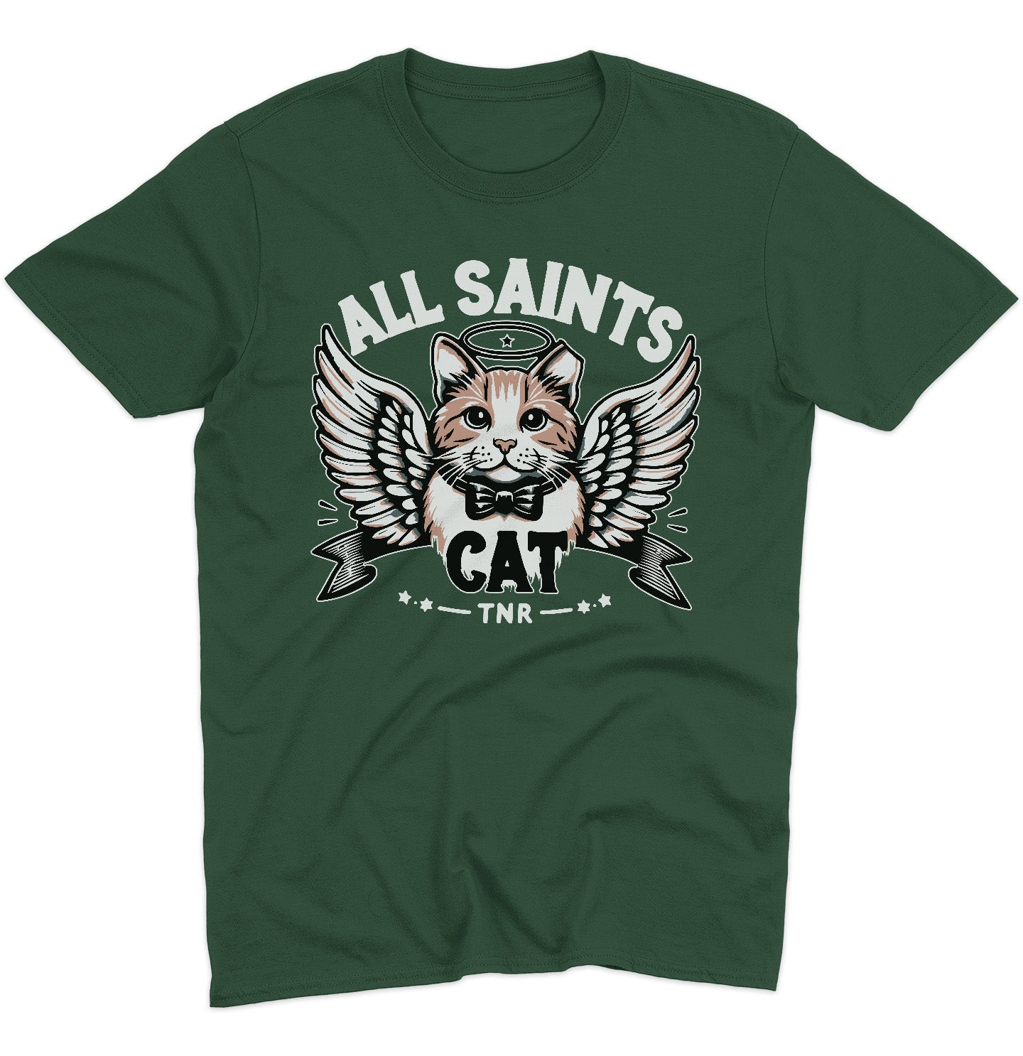 All Saints Cat TNR Logo - Adult Unisex T-Shirt - Grey - 4X-Large - Forest Green