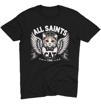 All Saints Cat TNR Logo - Adult Unisex T-Shirt - Red - Small - Black