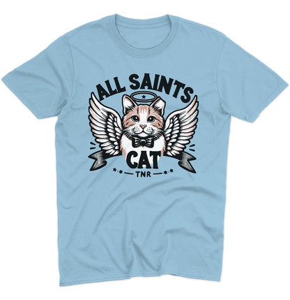 All Saints Cat TNR Logo - Adult Unisex T-Shirt - Red - Medium - Light Blue