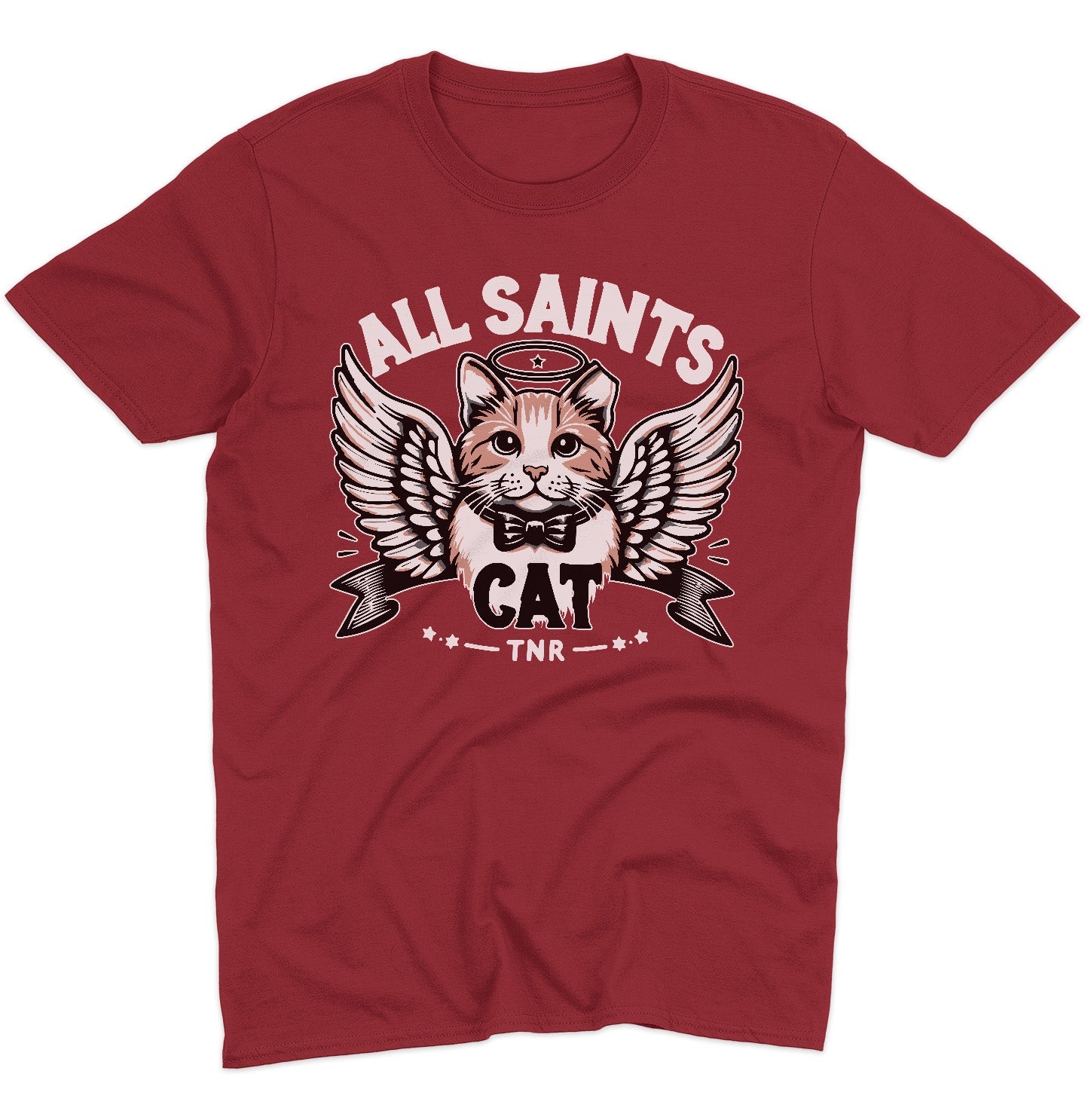 All Saints Cat TNR Logo - Adult Unisex T-Shirt - Red - Large - Garnet