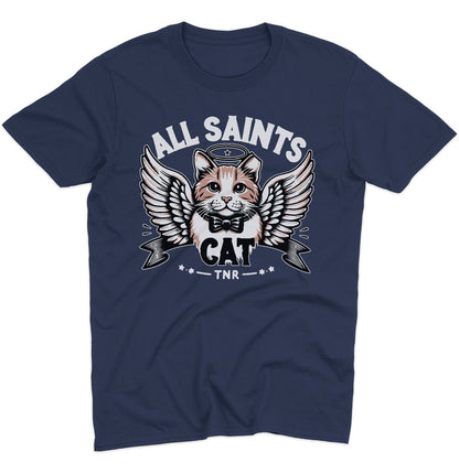 All Saints Cat TNR Logo - Adult Unisex T-Shirt - Red - X-Large - Navy