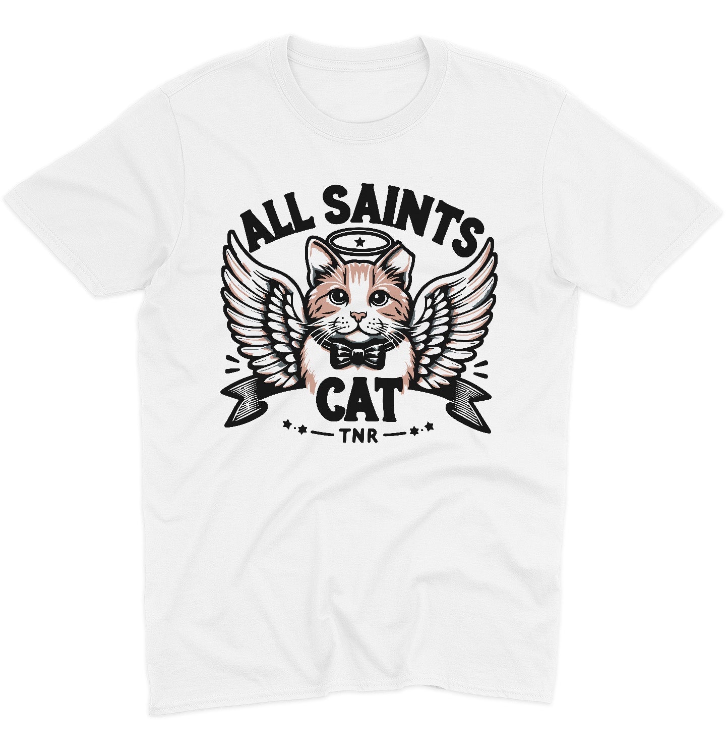 All Saints Cat TNR Logo - Adult Unisex T-Shirt - Red - 4X-Large - White