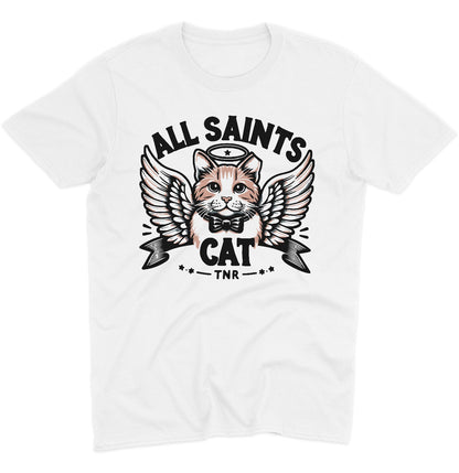 All Saints Cat TNR Logo - Adult Unisex T-Shirt - Red - 4X-Large - White