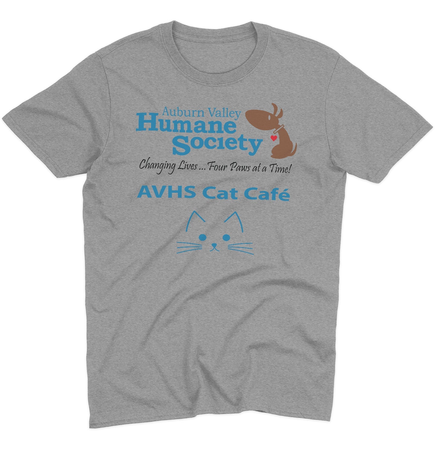 AVHS Cat Cafe Cat Face - Adult Unisex T-Shirt - Grey - Large - Specs