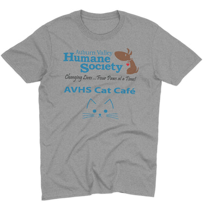 AVHS Cat Cafe Cat Face - Adult Unisex T-Shirt - Grey - Large - Specs