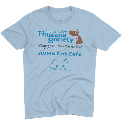 AVHS Cat Cafe Cat Face - Adult Unisex T-Shirt - Grey - 3X-Large - Light Blue