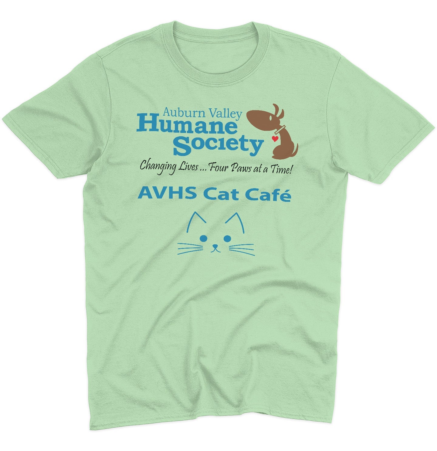 AVHS Cat Cafe Cat Face - Adult Unisex T-Shirt - Grey - 4X-Large - Mint Green