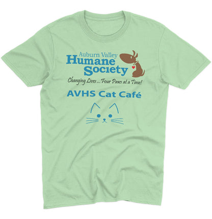 AVHS Cat Cafe Cat Face - Adult Unisex T-Shirt - Grey - 4X-Large - Mint Green