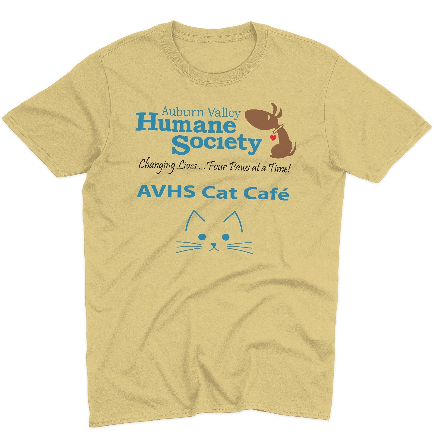 AVHS Cat Cafe Cat Face - Adult Unisex T-Shirt - Pink - Small - Yellow