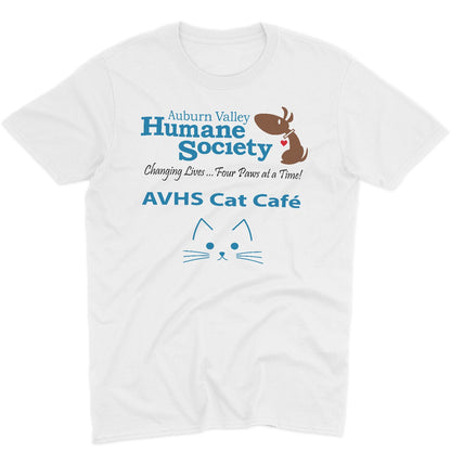 AVHS Cat Cafe Cat Face - Adult Unisex T-Shirt - Pink - Large - White