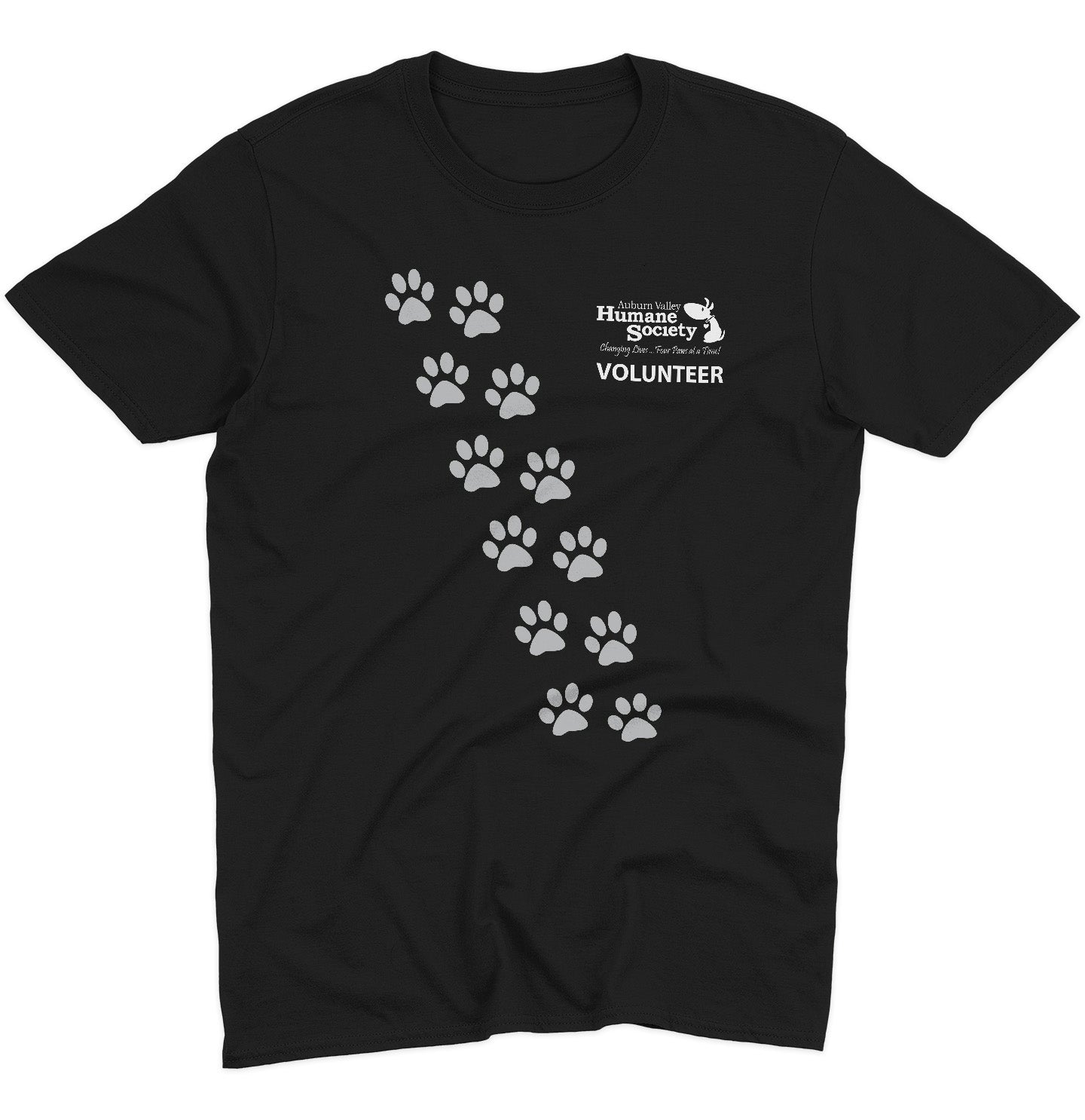 AVHS Volunteer Paw Prints - Adult Unisex T-Shirt - Grey - 2X-Large - Black