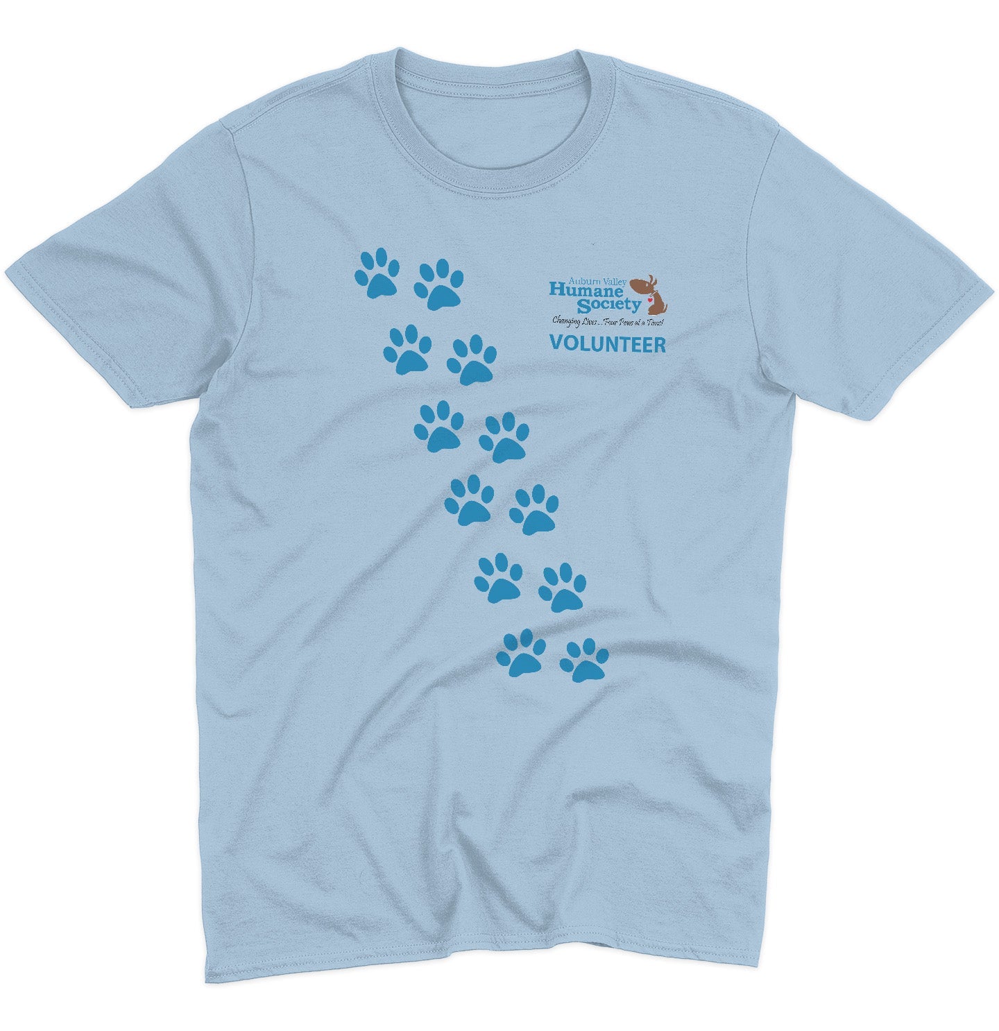AVHS Volunteer Paw Prints - Adult Unisex T-Shirt - Grey - 3X-Large - Light Blue