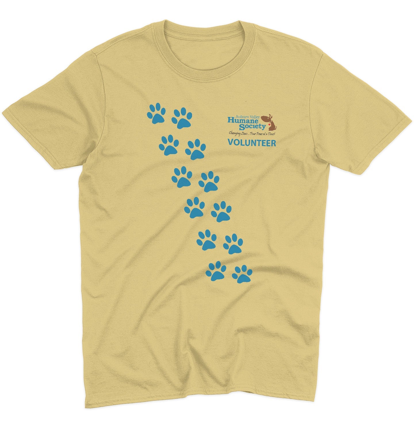 AVHS Volunteer Paw Prints - Adult Unisex T-Shirt - Pink - Small - Yellow