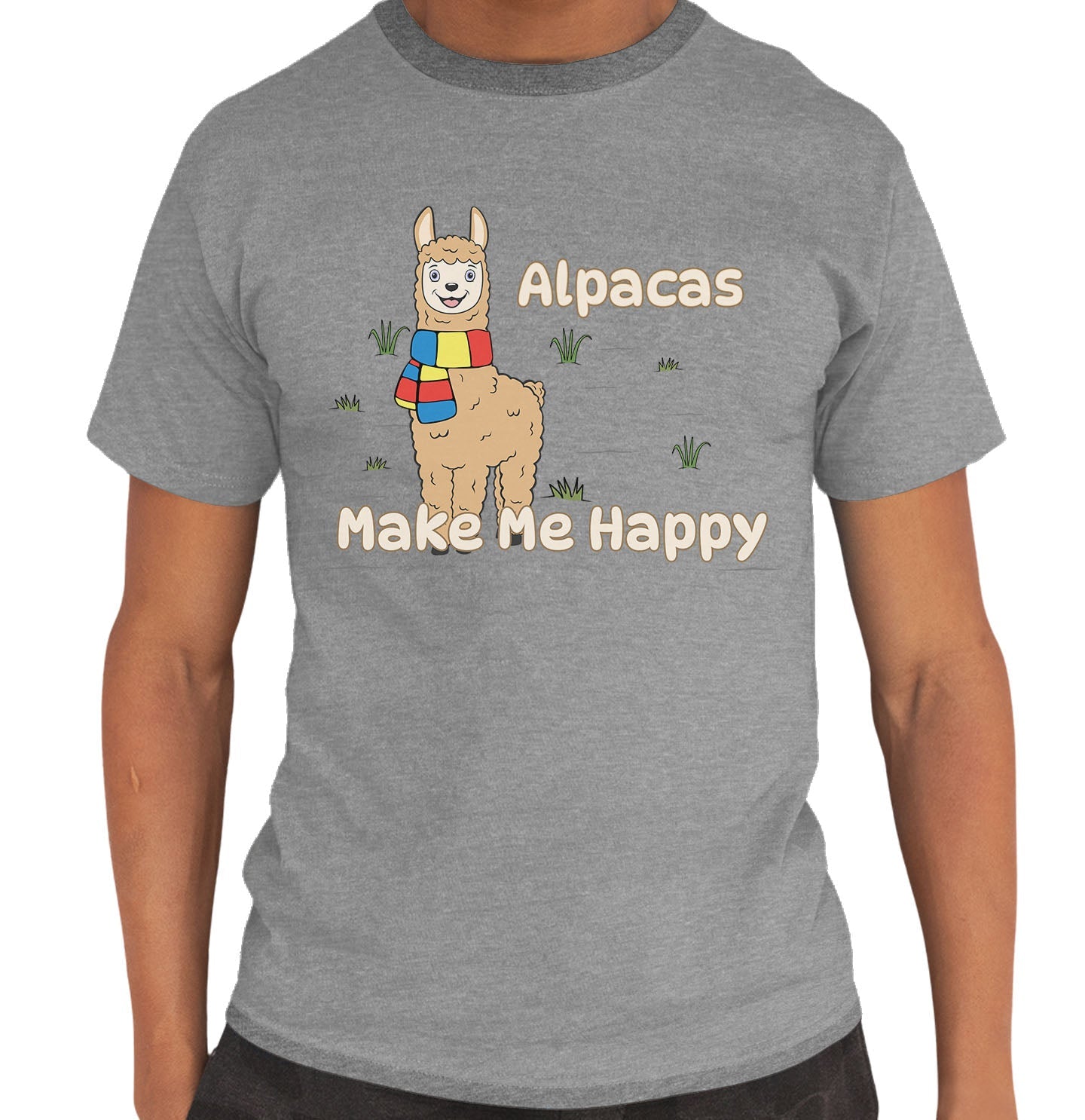 Alpaca Toon Make Me Happy - Adult Unisex T-Shirt - Grey