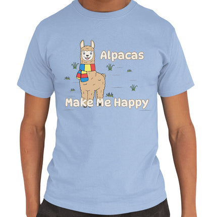 Alpaca Toon Make Me Happy - Adult Unisex T-Shirt - Light Blue