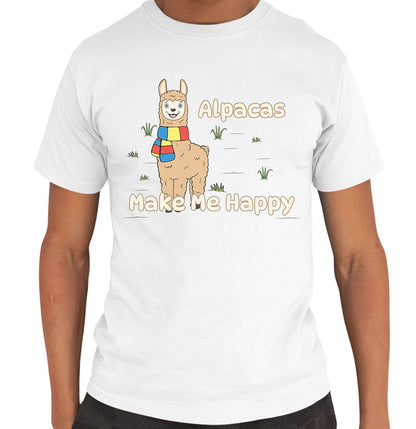Alpaca Toon Make Me Happy - Adult Unisex T-Shirt - White