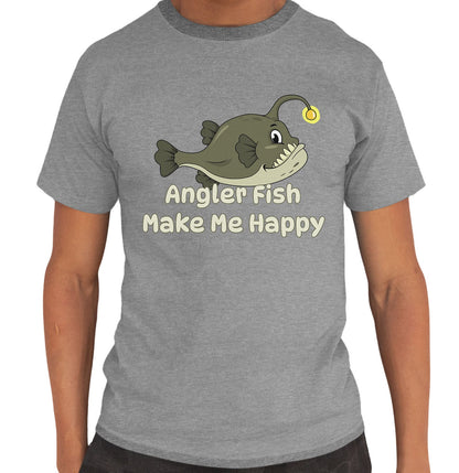 Angler Fish Toon Make Me Happy - Adult Unisex T-Shirt - Grey