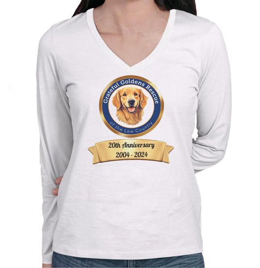 Grateful Golden Rescue 20th Anniversary Logo - Women's V-Neck Long Sleeve T-Shirt