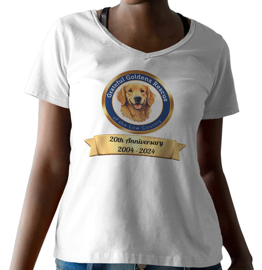 Grateful Golden Rescue 20th Anniversary Logo - Women's V-Neck T-Shirt