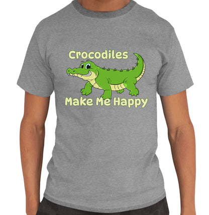 Crocodile Toon Make Me Happy - Adult Unisex T-Shirt - Grey