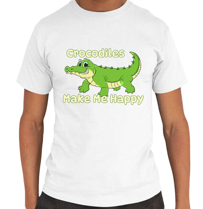 Crocodile Toon Make Me Happy - Adult Unisex T-Shirt - White
