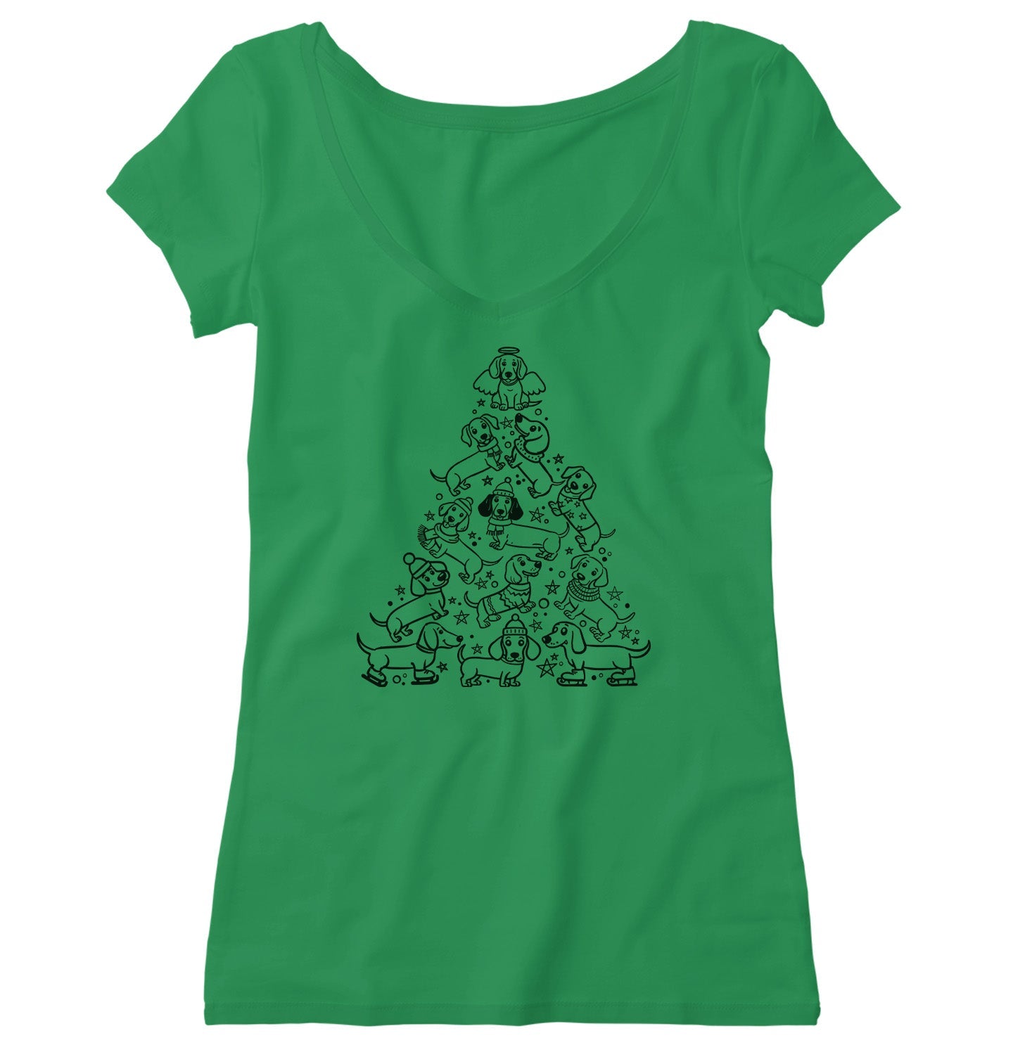 Dachshunds Christmas Tree - Women's V-Neck T-Shirt - Kelly