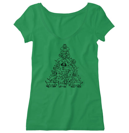 Dachshunds Christmas Tree - Women's V-Neck T-Shirt - Kelly