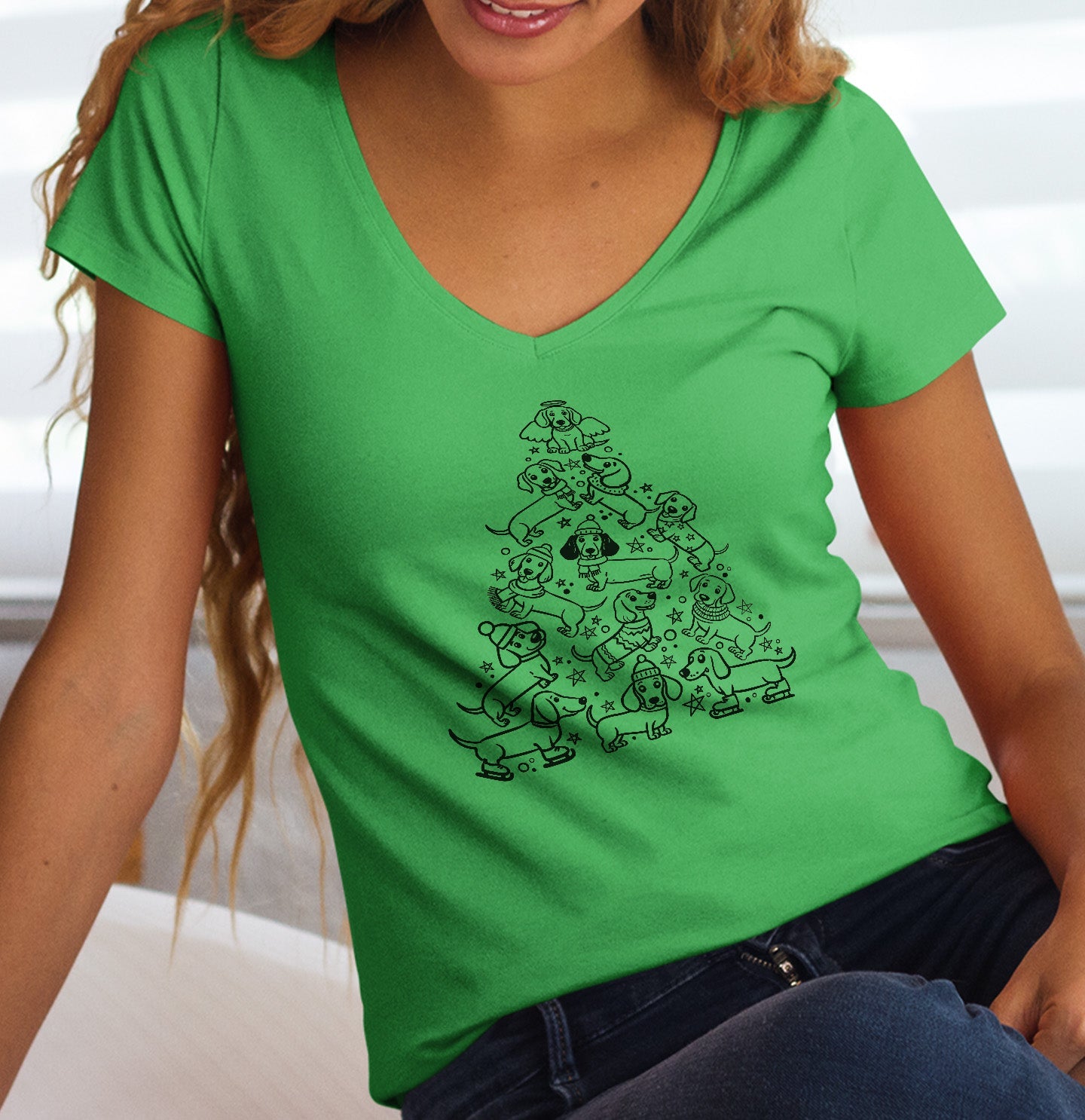 Dachshunds Christmas Tree - Women's V-Neck T-Shirt - Main