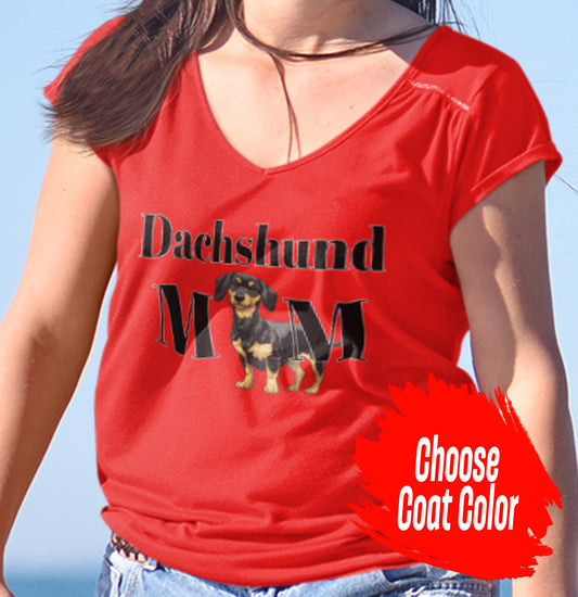 Dachshund Mom Illustration - Personalized Custom Women's V-Neck T-Shirt