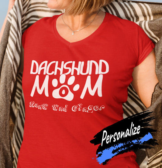 Animal Pride - Paw Text Dog Mom - Women's V-Neck T-Shirt