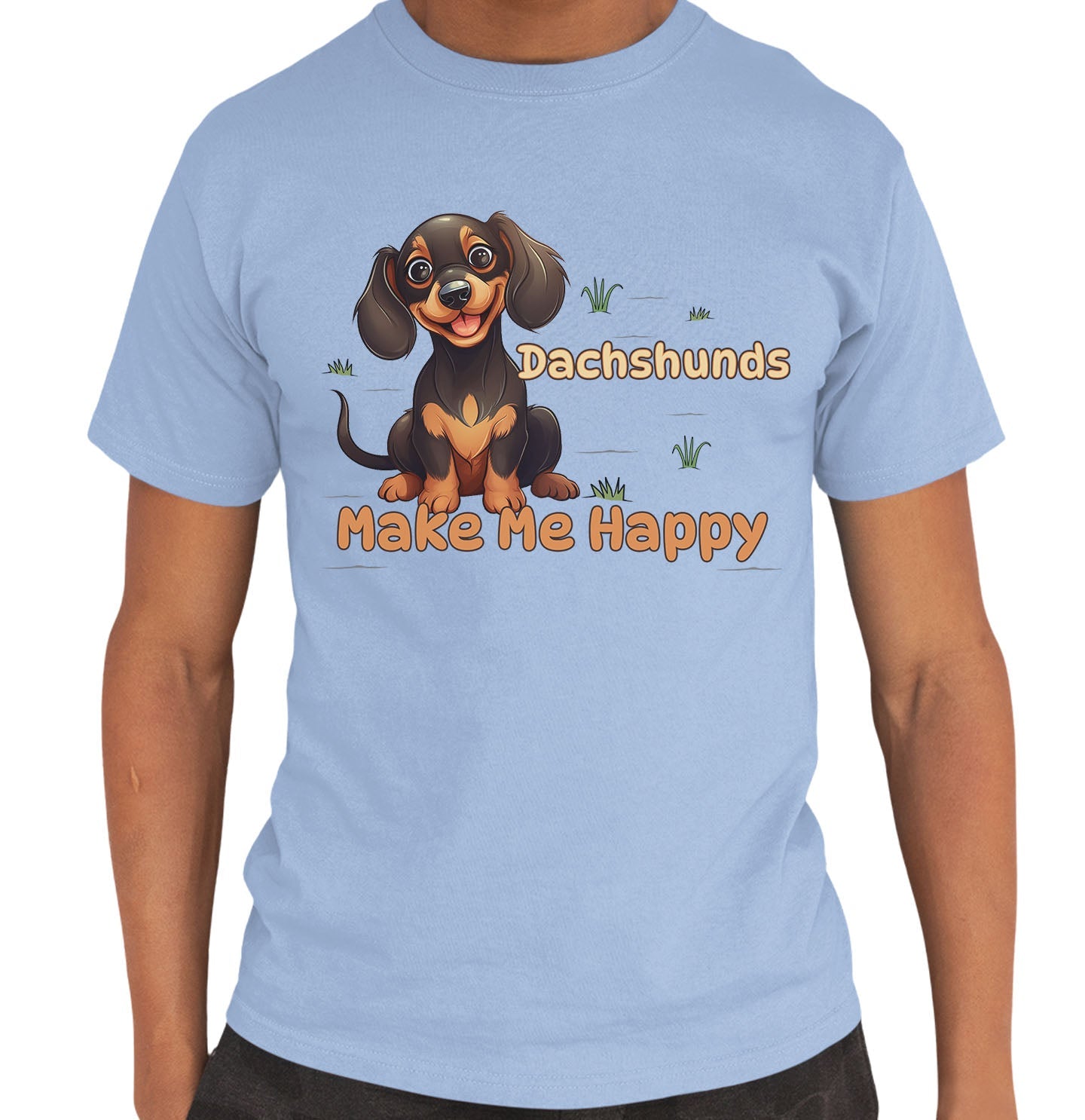 Dachshund Toon Make Me Happy - Adult Unisex T-Shirt - Light Blue