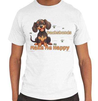 Dachshund Toon Make Me Happy - Adult Unisex T-Shirt - White