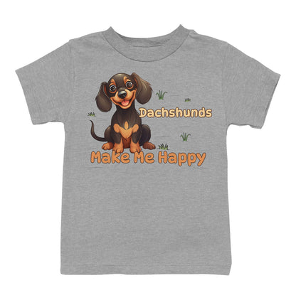 Dachshund Toon Make Me Happy - Toddler Unisex T-Shirt - Grey