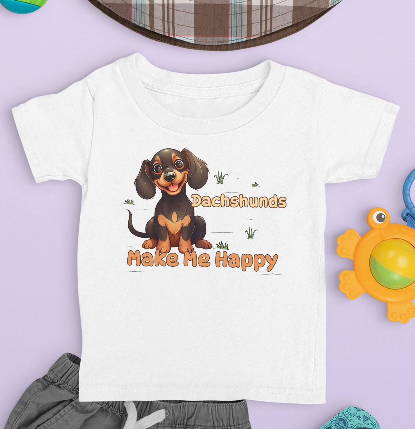 Dachshund Toon Make Me Happy - Toddler Unisex T-Shirt - Main