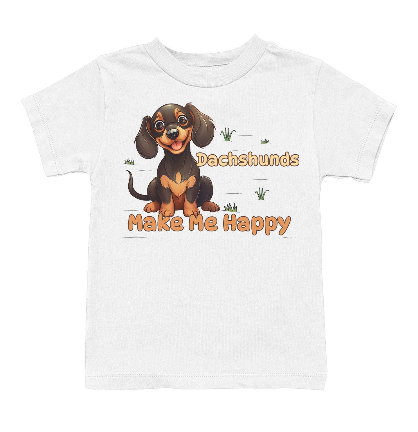 Dachshund Toon Make Me Happy - Toddler Unisex T-Shirt - White