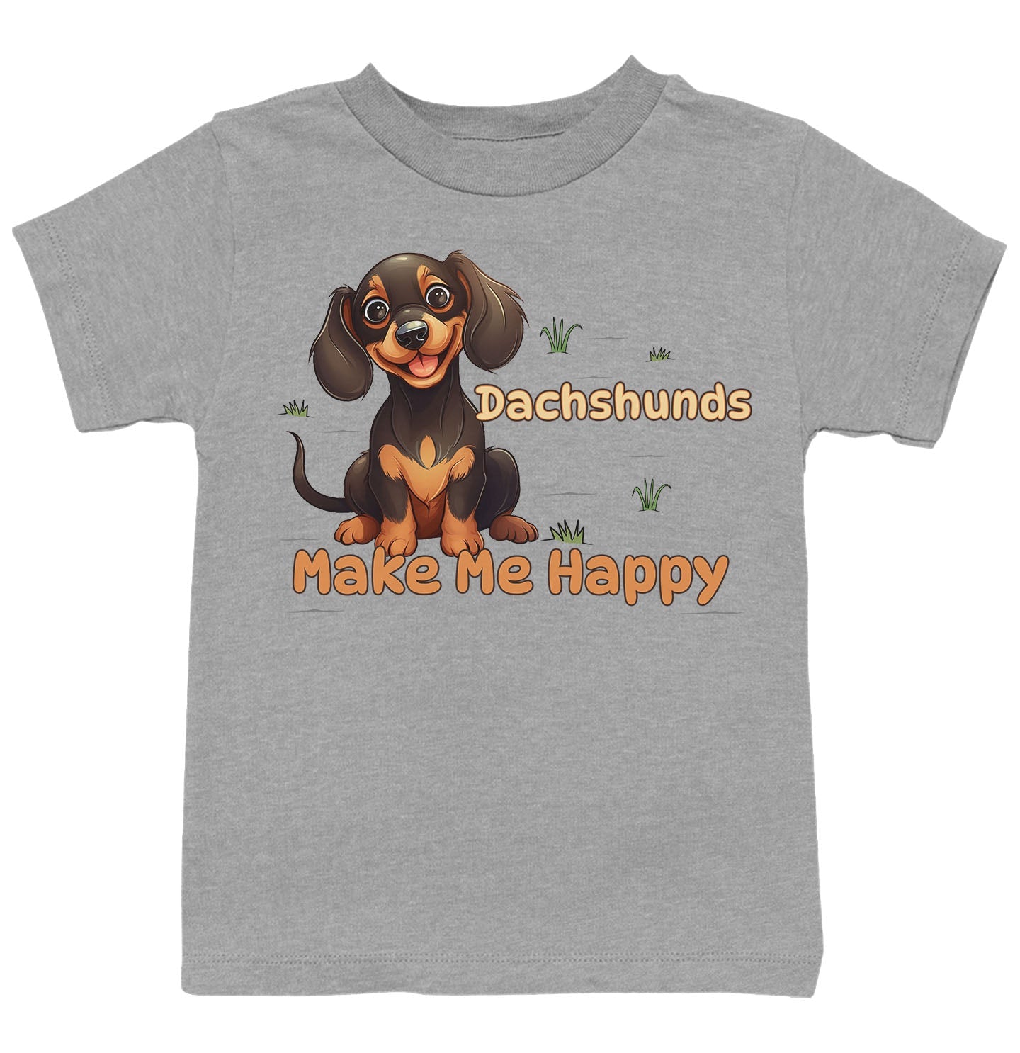 Dachshund Toon Make Me Happy - Kids' Unisex T-Shirt - Grey