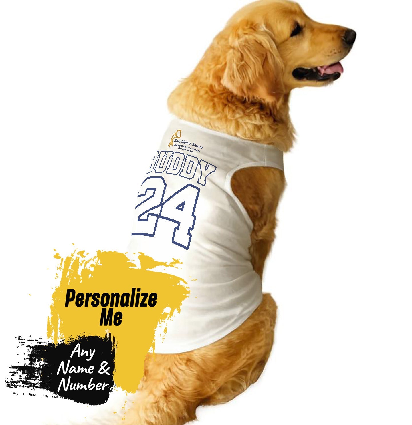 Gold Ribbon Rescue Name and Number - Personalized Custom Pet Tank Top - Main