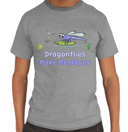 Dragonfly Toon Make Me Happy - Adult Unisex T-Shirt - Grey