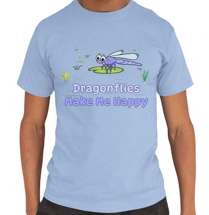 Dragonfly Toon Make Me Happy - Adult Unisex T-Shirt - Light Blue