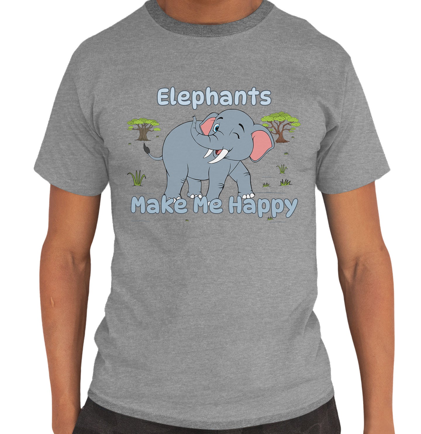 Elephant Toon Make Me Happy - Adult Unisex T-Shirt - Grey