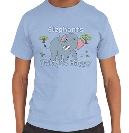 Elephant Toon Make Me Happy - Adult Unisex T-Shirt - Light Blue