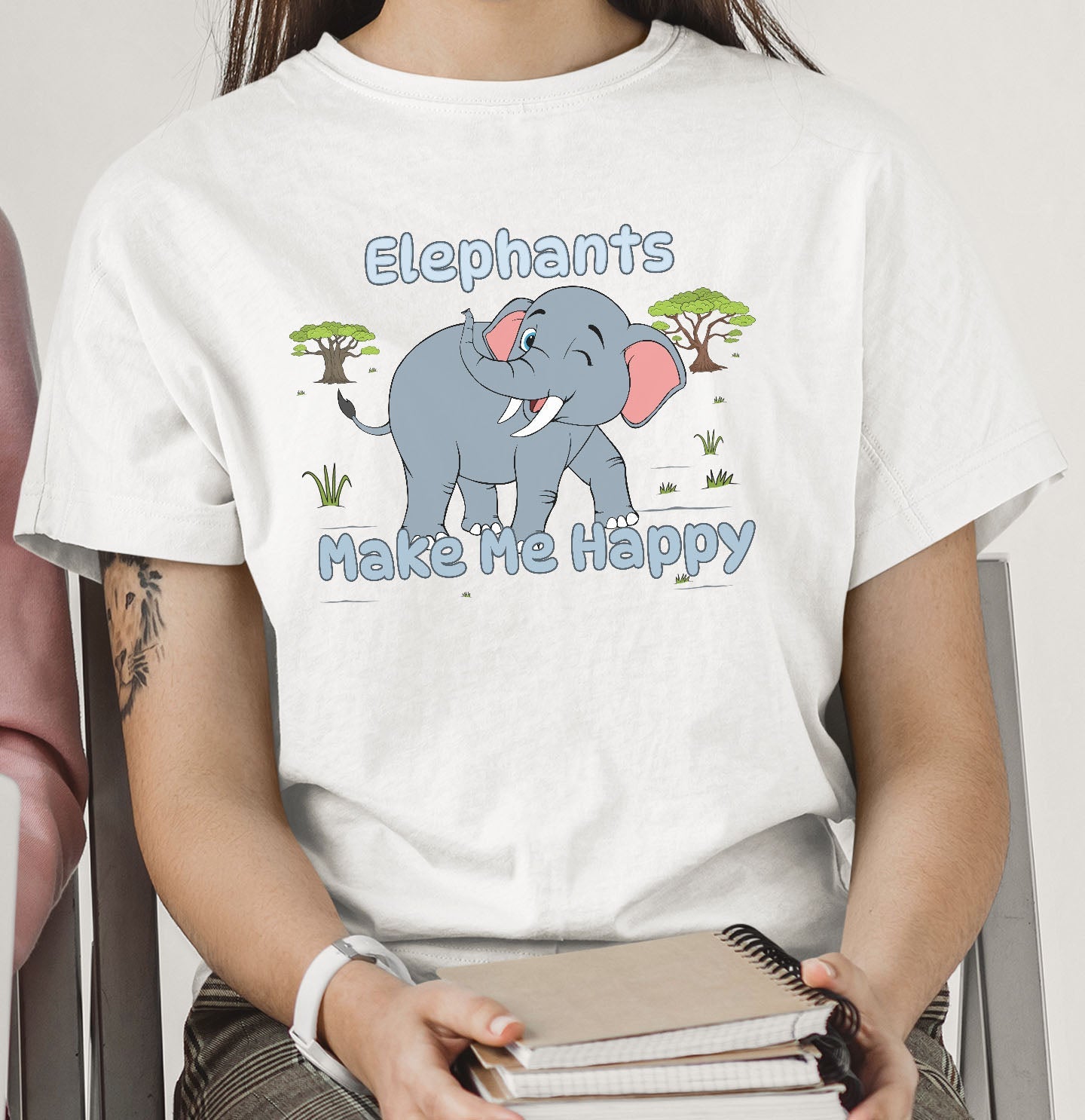 Elephant Toon Make Me Happy - Adult Unisex T-Shirt - Main