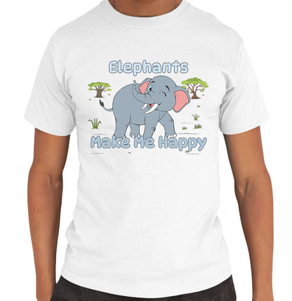 Elephant Toon Make Me Happy - Adult Unisex T-Shirt - White